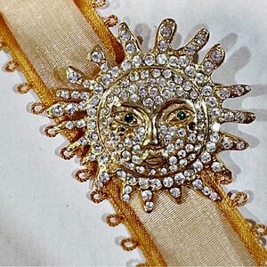 Gold Sun Goddess Brooch with Rhinestones